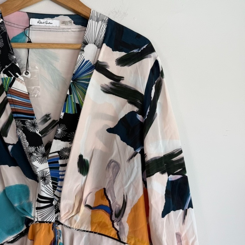 Robert Graham Silk Abstract Print Blouse Top XL Artsy Boho Art to Wear Boho - Picture 5 of 15